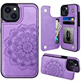 MMHUO for iPhone 14 Case with Card Holder, Flower Magnetic Back Flip Case for iPhone 14 Wallet Case for Women, Protective Case Phone Case for iPhone 14,Purple