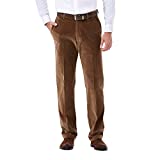 Haggar mens Stretch Corduroy Expandable Waist Classic Fit Flat Front Casual Pants, Camel, 36W x 32L US