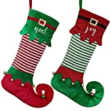 Valery Madelyn 21Inch Elf Christmas Stocking, 2 Pack Exquisite Plush Personalized Fireplace Joyful Red Green Hanging Stockings for Holiday Party Christmas Decorations and Xmas Gifts