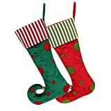 WORLDECO Christmas 1 Pair Personalized Elf Stocking Home Decorations Gifts, Funny Elf Pattern Xmas Present Socks Dot Faux Fur Cuff Red and Green 21in