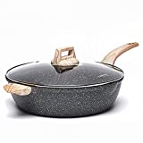CAROTE 12.5 Inch Nonstick Deep Frying Pan with Lid, 6 Qt Jumbo Cooker Saute Pan with Helper Handle, Skillet Induction Cookware, Non Stick Cooking Pan Kitchen Pan PFOA Free, Classic Granite