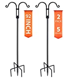 XDW-GIFTS Double Shepherds Hooks for Outdoor, 2-Pack Heavy Duty Garden Pole for Hanging Bird Feeder, Plant Baskets, Solar Light Lanterns, Garden Plant Hanger Stands with 8 Base Prongs