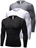 Queerier Men's Compression Shirt Long Sleeve Undershirts for Men Baselayer Sports Thermal Tops 3 Pack