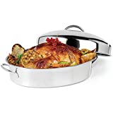 Ovente Kitchen Oval Roasting Pan 16 Inch Stainless Steel Baking Tray with Lid & Rack, Dishwasher Safe Portable Roaster for Oven Cooking Grilling Turkey Chicken at Home or Thanksgiving Silver CWR32161S