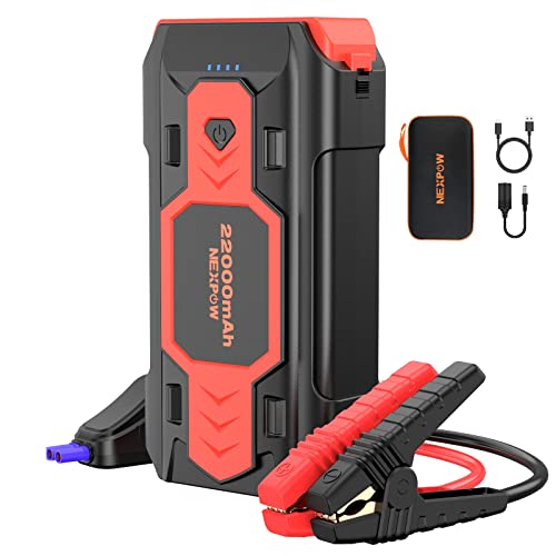 NEXPOW Battery Jump Starter 2500A 22000mAh Car Jump Starter (up to 8.0L Gas/8L Diesel Engines) 12V Car Battery Booster Pack with USB Quick Charge 3.0 and 4 LED Modes Red Blue Warning