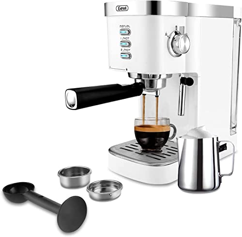 Gevi Espresso Machine 20 Bar Fast Heating Automatic White Espresso Machine with Milk Frother Cappuccino Maker for Espresso, Latte, Macchiato, 1.2L Water Tank, 1350W, White