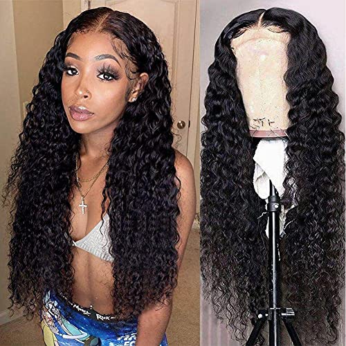 Amanda HD Transparent Deep Wave Lace Front Wigs Human Hair Pre Plucked 4x4 Deep Wave Wig 24 Inch Brazilian Virgin 180% Density Wet and Wave Lace Closure Wigs Human Hair for Black Women Natural Color(24 inch,deep wave wig )