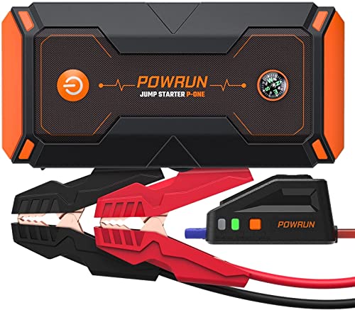 Powrun P-ONE Jump Starter, 2000A Portable Jump Starter Box - Car Battery Booster Pack for up to 8.0L Gas and 6.5L Diesel Engines, 12V Battery Jump Starter with LCD Display (Orange)