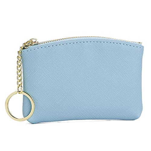 WOZEAH Artificial Leather Coin Purse Change Purse With Key Chain Ring Zipper For Men Women (Blue)
