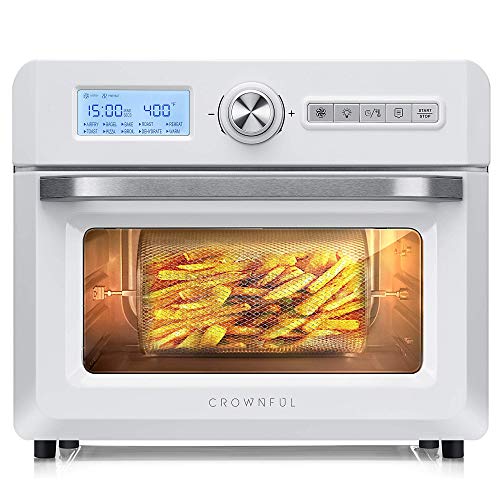 CROWNFUL 19 Quart Air Fryer Toaster Oven, Convection Roaster with Rotisserie & Dehydrator, 10-in-1 Countertop Oven, Original Recipe and 8 Accessories Included, UL Listed (White)