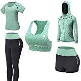 Workout Outfit Set for Women Yoga Exercise Clothes with Sport Bra Shorts Leggings(Green, M)