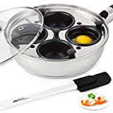 Modern Innovations Egg Poacher Pan for Perfect Poached Eggs, Nonstick Cups Poached Egg Maker Pan, Stainless Steel Easy Egg Cooker, Poaching Eggs Benedict Maker, Silicone Spatula