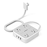 Flat Plug Power Strip, TESSAN 5 ft Ultra Thin Extension Cord with 3 USB Wall Charger(1 USB C Port), 4 Outlets Slim Desk Charging Station Compact for Travel, Office, School, Dorm Room Essentials