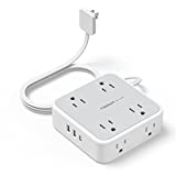 Surge Protector Flat Extension Cord Flat Plug Power Strip, 8 AC Outlets, 3 USB Charger(1 USB C Port) 3-Sided Outlet Extender, 5 Ft, 900 Joules, Office Supplies, Dorm Room Essentials, grey