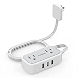 Flat Plug Extension Cord with 3 USB Ports, TESSAN Ultra Thin Power Strip with 2 AC Outlets Cruise Ship Approved, Small 5 ft Low Profile Outlet Concealer for Travel Office School Dorm Room Essentials