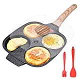 Bobikuke Fried Egg Pan, Egg Frying Pan with Lid Nonstick 4 Cups Pancake Pan Aluminium Alloy Cooker for Breakfast, Gas Stove & Induction Compatible (Black)