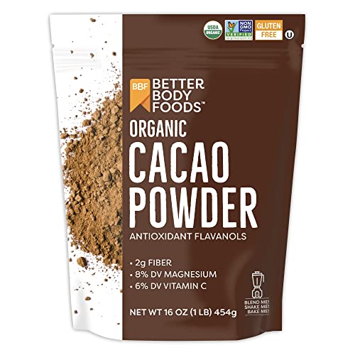 BetterBody Foods Organic Cacao Powder, Non-GMO, Gluten-Free, Cocoa, 16 Ounce