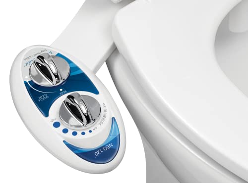 LUXE Bidet NEO 120 - Self-Cleaning Nozzle, Fresh Water Non-Electric Bidet Attachment for Toilet Seat, Adjustable Water Pressure, Rear Wash (Blue)