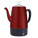 Moss & Stone Electric Coffee Percolator| Red Body with Stainless Steel Lid Coffee Maker Pot, Red Camping Coffee Pot - 10 Cups