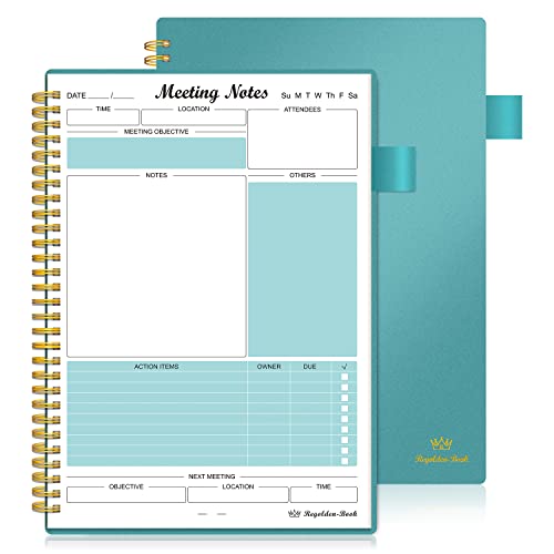 Regolden-Book Meeting Notebook for Work with Action Items, Project Planner Notebook for Note Taking, Office/ Business Meeting Notes Agenda Organizer for Men & Women, 160 Pages (7x10), Teal