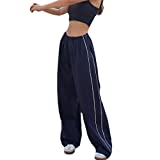 XPONNI Track Pants Women Baggy Pants Y2k Pants Womens Fall Fashion 2022 Fall Pants for Women 2022 (Navy,S,Small)