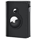 GAOCHALE AirTag Wallet Genuine Leather Air Tag Wallet RFID Technology Credit Card Holder with Minimalist Wallet for Men for Apple AirTag (No Airtag Included)(Black)