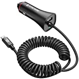 [Apple MFi Certified] Syncwire iPhone Car Charger 32W Super Fast Car Phone Charger Cigarette Lighter USB Car Adapter with Build-in 5FT Coiled Lightning Cable for Apple iPhone 14/13/12/11/XR/Max, iPad