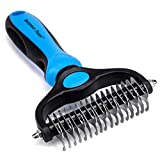 Maxpower Planet Pet Grooming Brush - Double Sided Shedding, Dematting Undercoat Rake for Dogs, Cats - Extra Wide Dog Grooming Brush, Dog Brush for Shedding, Cat Brush, Reduce Shedding by 95%, Blue