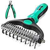 Say Goodbye to Shedding with Ruff 'N Ruffus Professional Double-Sided Undercoat Rake Dog Brush for Dogs & Cats | Reduce Shedding by 95% | Bonus Nail Clipper | Premium Pet Grooming Tool