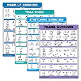 Palace Learning 4 Pack - Warm Up Exercises + Yoga Workouts + Stretching Exercises + Pilates Exercises - Set of 4 Workout Charts (LAMINATED, 18 x 24)