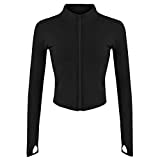 Lviefent Womens Lightweight Full Zip Running Track Jacket Workout Slim Fit Yoga Sportwear with Thumb Holes (Black, Medium)