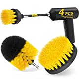 Holikme 4Pack Drill Brush Power Scrubber Cleaning Brush Extended Long Attachment Set All Purpose Drill Scrub Brushes Kit for Grout, Floor, Tub, Shower, Tile, Bathroom and Kitchen SurfaceYellow