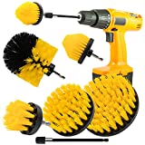 Drill Brush Attachment Set, 5pcs Yellow/Blue/Black/Red/Pink/Green/White Power Scrubber Brush with 1pcs 1/4in Extend Long Attachment, Drill Scrub Brush for Cleaning Shower, Tub, Bathroom (Yellow)