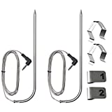 2 Pack Replacement Meat Probe for Pit Boss Pellet Grill Smokers Parts, 3.5mm Plug Thermometer Probe Replacement Temperature Probe with 2 Stainless Steel Probe Clip Holders and 2 Numbered Tags