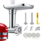 Metal Food Grinder Attachments for KitchenAid Stand Mixers, Meat Grinder, Sausage Stuffer, Perfect Attachment for KitchenAid Mixers, Silver(Machine/Mixer Not Included)