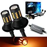 Syneticusa 3157 Error Free Canbus Ready Yellow/Amber LED Front/Rear Turn Signal Light Bulbs DRL Parking Lamp No Hyper Flash All in One With Built-In Resistors