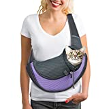 FunTags Dog and Cat Sling Carrier, Hands Free, Breathable Mesh, Adjustable, Travel Safe Sling Bag Carrier for Puppy Dogs Cats Rabbit, Purple, S for Pets 2-5lbs