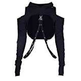 Women Gothic Punk Hoodies Bandage Crop Tops Long Sleeve Off Shoulder Pullover Sweatshirt for Rave Festivals Streetwear