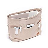 iN. Purse Organizer Insert with zipper, Nylon fabric Storage Bag with handles, for womens Handbags & Tote bags, neverfull, lightweight Large sized Beige