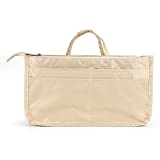 BTSKY Printing Handbag Organizers Inside Purse Insert - High Capacity 13 Pockets Bag Tote Organizer with Handle Beige