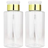 PANA Professional (Quantity: 2 Pieces) 10 oz. Gold Chrome Lid No Wording Labeled Push Down Liquid Pumping Clear Empty Bottle Dispenser