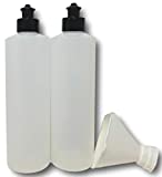 2 Pack Refillable 16 Ounce HDPE Squeeze Bottles With Push/Pull Button Top Dispenser Caps-Great For Lotions, Shampoos, Conditioners and Massage Oils From Earth's Essentials (Black Cap)