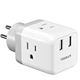 TESSAN Israel Power Adapter US to Israel Plug Adapter with 3 Outlets 2 USB Charging Ports, Power Outlet Converter for Israel, Palestine, Jerusalem, Holy Land, Gaza Strip, Type H Output