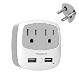 TESSAN Israel Power Adapter, Type H Travel Plug Converter Adaptor with 2 USB Ports 2 American Outlets for US to Israel Palestine Jerusalem Grey