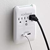 ECHOGEAR Outlet Extender Multiplug with 3 AC Outlets & 2 USB Ports  Low Profile Design Sits Just 1.1" from Wall - Protects Your Gear with 540 Joules of Surge Protection