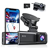 REDTIGER Dash Cam Front Rear, 4K/2.5K Full HD Dash Camera for Cars, Free 32GB SD Card, Built-in Wi-Fi GPS, 3.18 IPS Screen, Night Vision, 170Wide Angle, WDR, 24H Parking Mode