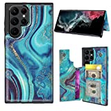 Delidigi for Samsung Galaxy S22 Ultra Case Wallet with Card Holder, Flip PU Leather Double Magnetic Snaps Case, Kickstand and Shockproof Case for Galaxy S22 Ultra 6.8 inch Women Men (Turquoise)
