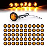 TMH 50 pcs 3/4 Inch Amber 3 LED Mini Round Miniature Side Marker Lights with Rubber Universal for Trucks Lorry Boat Pickup Bus RV Waterproof Sealed Bulbs 12V DC