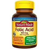 Nature Made Folic Acid 400 mcg (665 mcg DFE), Dietary Supplement for Nervous System Function, 250 Tablets, 250 Day Supply