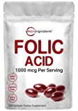 Folic Acid 1,000 mcg, 500 Coconut Oil Softgels (1mg) | Essential Prenatal Vitamins (Vitamin B9) | 1,667 mcg DFE | Third Party Tested, No Artificial Colors or Flavors | Non-GMO, Gluten Free